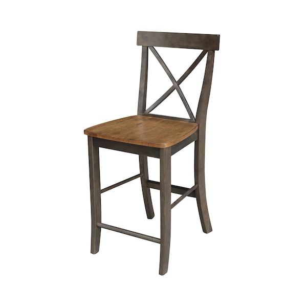 International Concepts X-Back CounterHeight Stool, 24" Seat Height, Hickory/Washed Coal S45-6132 - main